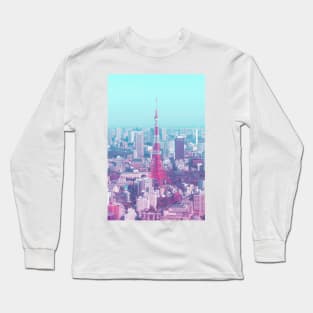 Tokyo Tower Citypop Aesthetic Pink and Blue 90s Vaporwave Photography y2k Long Sleeve T-Shirt